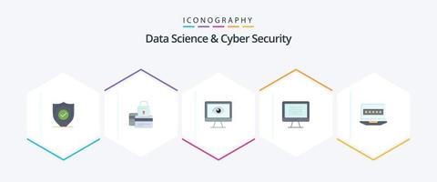 Data Science And Cyber Security 25 Flat icon pack including data. watch. secure. video. privacy vector