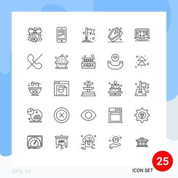 User Interface Pack of 25 Basic Lines of enhance decrease location laptop scary Editable Vector Design Elements