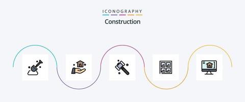 Construction Line Filled Flat 5 Icon Pack Including . tool. house. computer vector