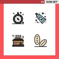 Mobile Interface Filledline Flat Color Set of 4 Pictograms of compass cake travel tooth decoration Editable Vector Design Elements