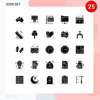 Pack of 25 Modern Solid Glyphs Signs and Symbols for Web Print Media such as movie storage back to school server folder Editable Vector Design Elements