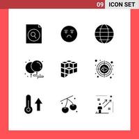 Group of 9 Modern Solid Glyphs Set for crypto peer plays internet party birthday Editable Vector Design Elements