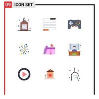 User Interface Pack of 9 Basic Flat Colors of heart celebration sports light joystick Editable Vector Design Elements