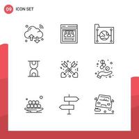 Pack of 9 Modern Outlines Signs and Symbols for Web Print Media such as affection hour web team glass file Editable Vector Design Elements