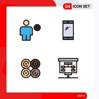 Pack of 4 Modern Filledline Flat Colors Signs and Symbols for Web Print Media such as avatar samsung favorite smart phone eat Editable Vector Design Elements