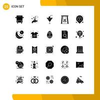 25 User Interface Solid Glyph Pack of modern Signs and Symbols of clock liquor drink champagne bar location park Editable Vector Design Elements