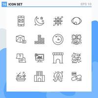 Universal Icon Symbols Group of 16 Modern Outlines of button human ramadan face vision Editable Vector Design Elements