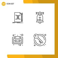 Set of 4 Modern UI Icons Symbols Signs for note audio mail ring cassette Editable Vector Design Elements