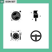 Solid Glyph Pack of 4 Universal Symbols of cigarette reservation smoking ice cream controller Editable Vector Design Elements