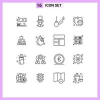 Modern Set of 16 Outlines and symbols such as time heart hat clock ball Editable Vector Design Elements