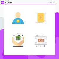 Pictogram Set of 4 Simple Flat Icons of avatar hands note mail movie Editable Vector Design Elements