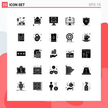 25 Universal Solid Glyphs Set for Web and Mobile Applications board hospital email profile data Editable Vector Design Elements
