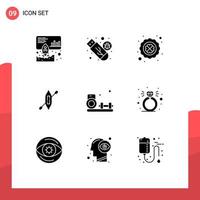 Set of 9 Modern UI Icons Symbols Signs for hobbies kayak virus canoe poker Editable Vector Design Elements