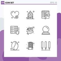 9 User Interface Outline Pack of modern Signs and Symbols of email protection code network coding Editable Vector Design Elements