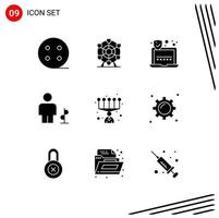 Mobile Interface Solid Glyph Set of 9 Pictograms of business personal skills laptop personal human Editable Vector Design Elements