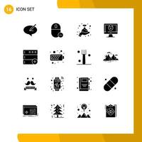 Group of 16 Solid Glyphs Signs and Symbols for security internet mouse computer hand Editable Vector Design Elements