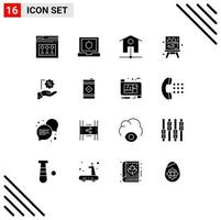 Solid Glyph Pack of 16 Universal Symbols of barrel sale smart house precentage process Editable Vector Design Elements