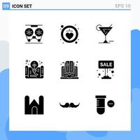 9 User Interface Solid Glyph Pack of modern Signs and Symbols of book form glass file creative Editable Vector Design Elements