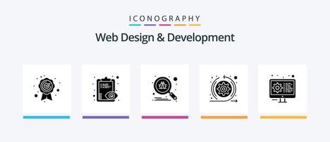 Web Design And Development Glyph 5 Icon Pack Including gear. coding. scan. sprint. arrows. Creative Icons Design vector