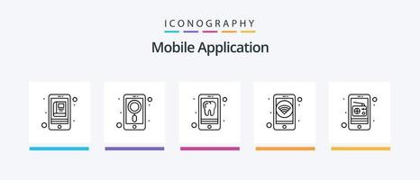 Mobile Application Line 5 Icon Pack Including book. app. podcast app. audio. Creative Icons Design vector