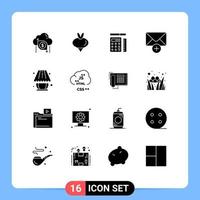 Mobile Interface Solid Glyph Set of 16 Pictograms of lamp new spring message education Editable Vector Design Elements