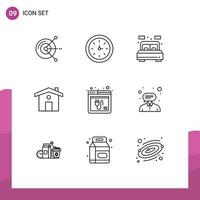 Pack of 9 creative Outlines of plugin browser home travel home Editable Vector Design Elements