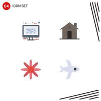 4 Universal Flat Icons Set for Web and Mobile Applications monitor house floor chimney decoration Editable Vector Design Elements