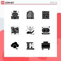 Pack of 9 Modern Solid Glyphs Signs and Symbols for Web Print Media such as lettering monitor compass laptop chat Editable Vector Design Elements