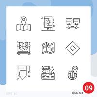 Modern Set of 9 Outlines and symbols such as paper map network newspaper flask Editable Vector Design Elements