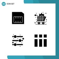 Group of 4 Modern Solid Glyphs Set for card collage art gear image Editable Vector Design Elements