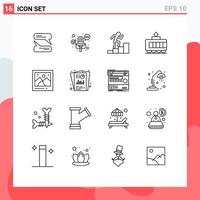 Modern Set of 16 Outlines and symbols such as report picture growth photo camera Editable Vector Design Elements