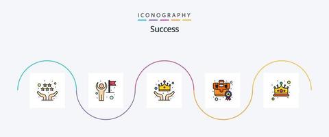 éxito línea lleno plano 5 5 icono paquete incluso medalla. negocio. usuario. otorgar. corona vector