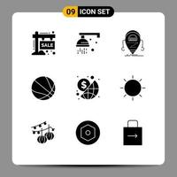 Pack of 9 Modern Solid Glyphs Signs and Symbols for Web Print Media such as business ball medical education robot Editable Vector Design Elements