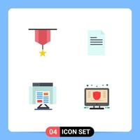 Pictogram Set of 4 Simple Flat Icons of badge application medal text data Editable Vector Design Elements