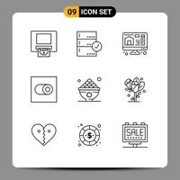 Modern Set of 9 Outlines and symbols such as lunch food computer dates switch Editable Vector Design Elements