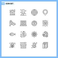 16 Universal Outlines Set for Web and Mobile Applications mark map summer location internet Editable Vector Design Elements