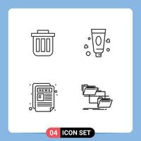 Pictogram Set of 4 Simple Filledline Flat Colors of trash toothpaste can office newspaper Editable Vector Design Elements