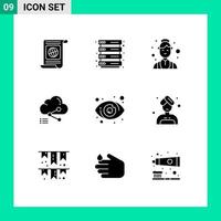 Modern Set of 9 Solid Glyphs Pictograph of eye computing assistant data share Editable Vector Design Elements