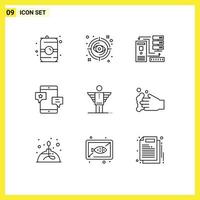 Pictogram Set of 9 Simple Outlines of network community view chat electronic Editable Vector Design Elements