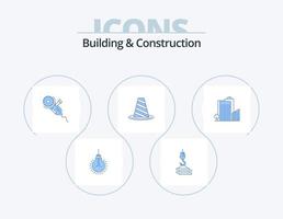 Building And Construction Blue Icon Pack 5 Icon Design. road. cone. harbor. blade. power vector