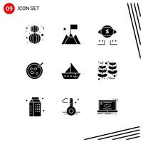 Modern Set of 9 Solid Glyphs and symbols such as sail medical eye analysis petri Editable Vector Design Elements