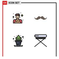 4 Universal Filledline Flat Colors Set for Web and Mobile Applications assistant living moustache male chair Editable Vector Design Elements