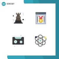 Mobile Interface Flat Icon Set of 4 Pictograms of pawn audio tape rock web performance cassette tape Editable Vector Design Elements