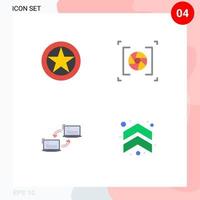 Mobile Interface Flat Icon Set of 4 Pictograms of badge computer military rank aperture link Editable Vector Design Elements