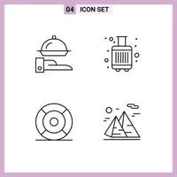 Line Pack of 4 Universal Symbols of food essential serving luggage ui Editable Vector Design Elements