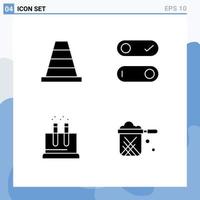 Set of 4 Commercial Solid Glyphs pack for cone science control lab pan Editable Vector Design Elements