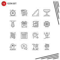 Pack of 16 Modern Outlines Signs and Symbols for Web Print Media such as table furniture floor desk stairs Editable Vector Design Elements