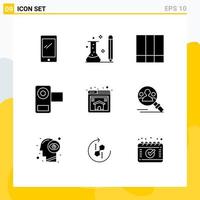 Editable Vector Line Pack of 9 Simple Solid Glyphs of movie film learning camera layout Editable Vector Design Elements