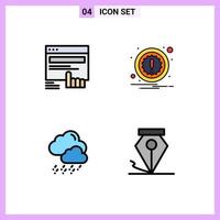 4 User Interface Filledline Flat Color Pack of modern Signs and Symbols of click weather web attention freeform Editable Vector Design Elements