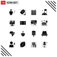 Group of 16 Solid Glyphs Signs and Symbols for user interface fill flag fast Editable Vector Design Elements